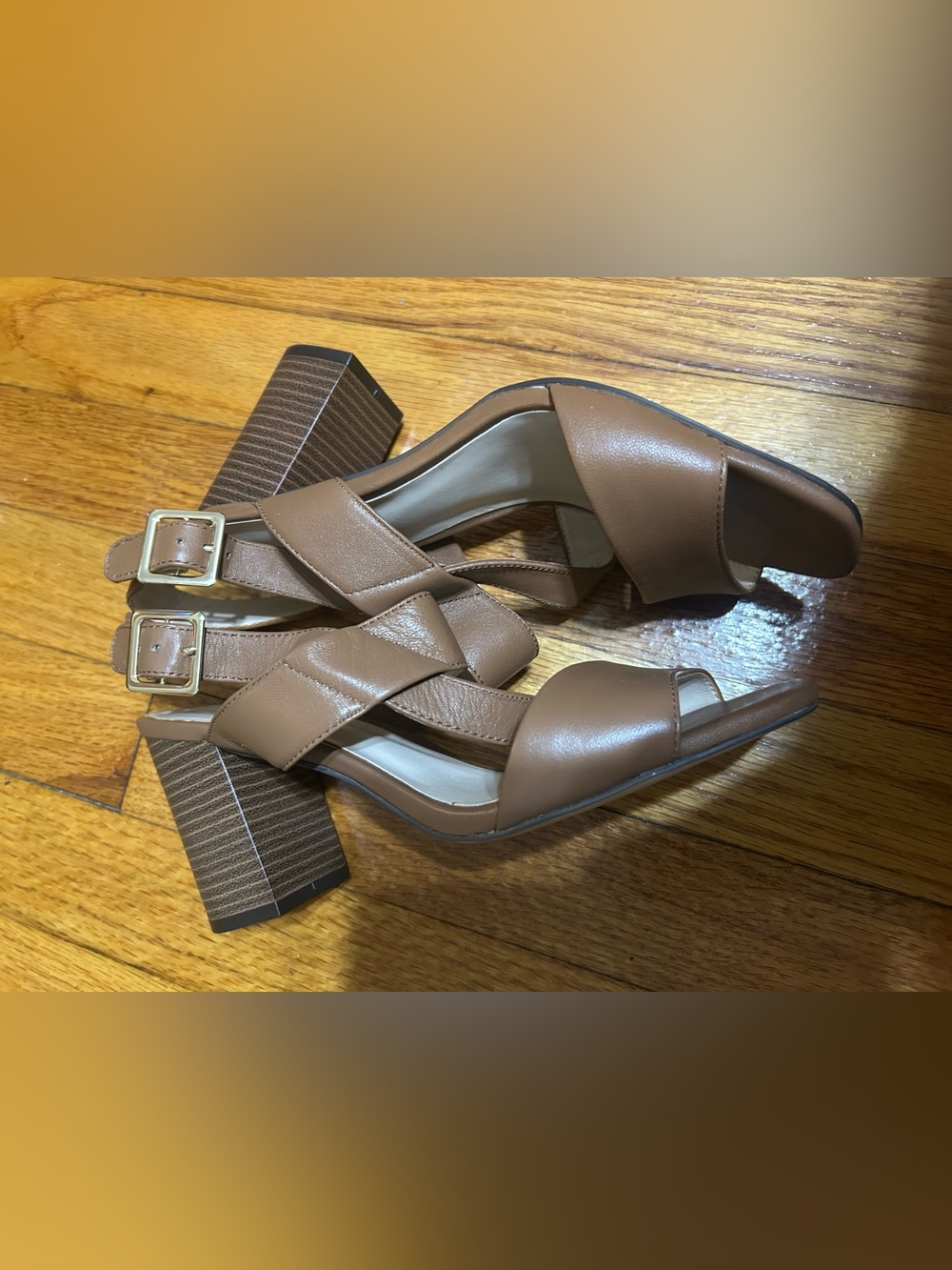 Brooks Brothers Ankle Strap Sandals Brown Leather Heels Women's Size 7.5 - Picture 4 of 10
